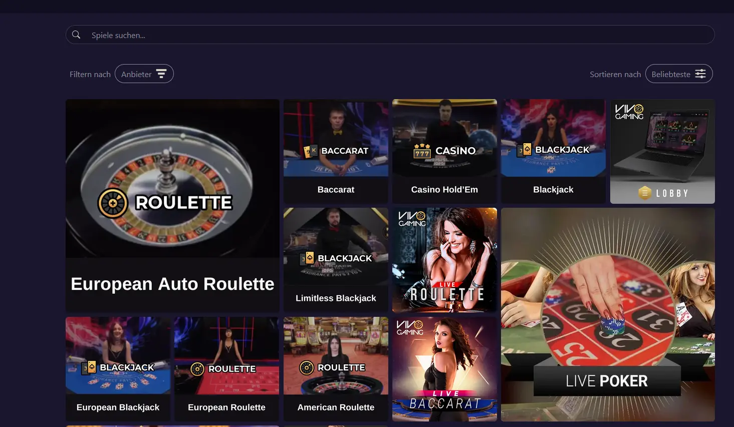 Ricardo's Casino Live Casino – Echtzeit-Tische von Vivo Gaming und Fresh Deck Studios